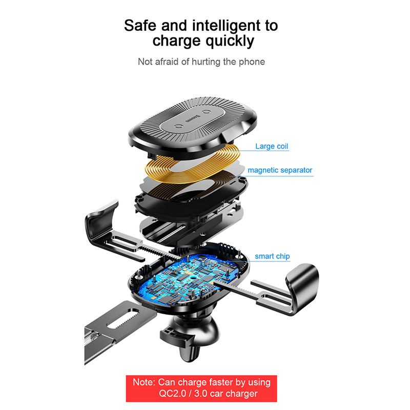 Автодержатель с БЗУ Baseus Gravity Wireless Air Vent (WXYL) на картинке №3