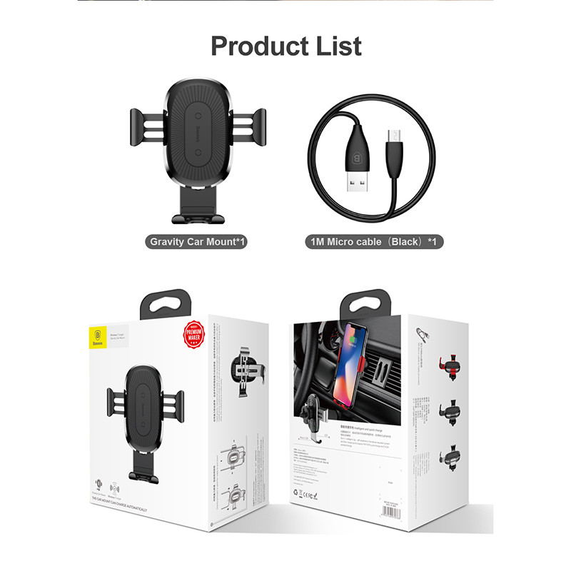 Автодержатель с БЗУ Baseus Gravity Wireless Air Vent (WXYL) на картинке №5