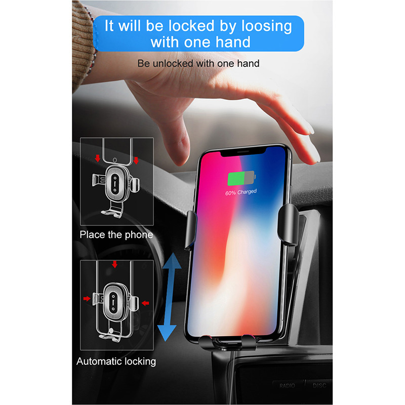Автодержатель с БЗУ Baseus Gravity Wireless Air Vent (WXYL) на картинке №7