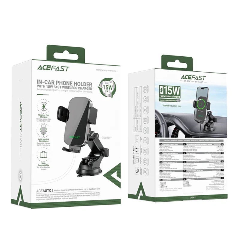 Автодержатель с БЗУ Acefast D53 with Electric Clamp for Dashboard, Black 4, купить оптом с доставкой