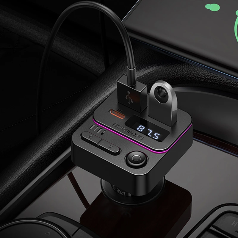 АЗП FM модулятор Borofone BC60 Hero 35W (2USB-A/1C), Black 7, купити оптом з доставкою
