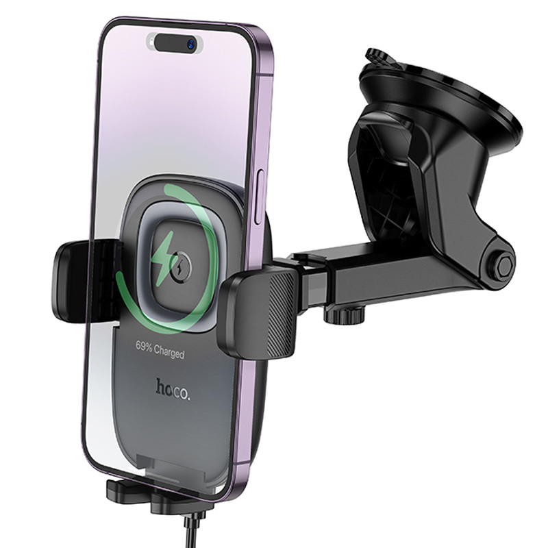 Автодержатель с БЗУ Hoco HW32 Crown push-type (center console) на картинке №3