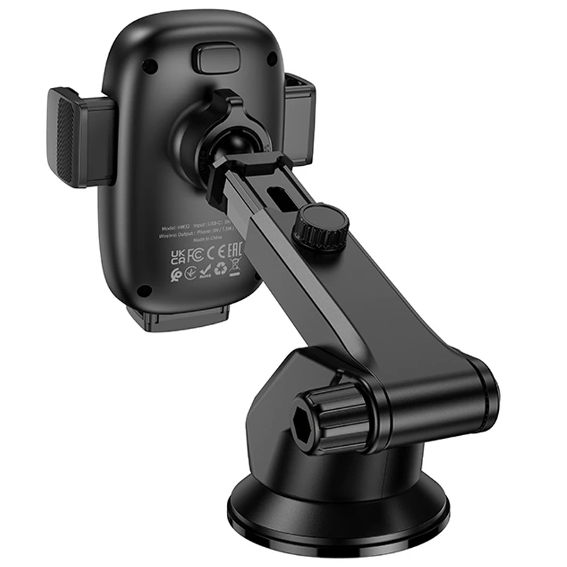 Автодержатель с БЗУ Hoco HW32 Crown push-type (center console), Black / Metal gray 6, купить оптом с доставкой