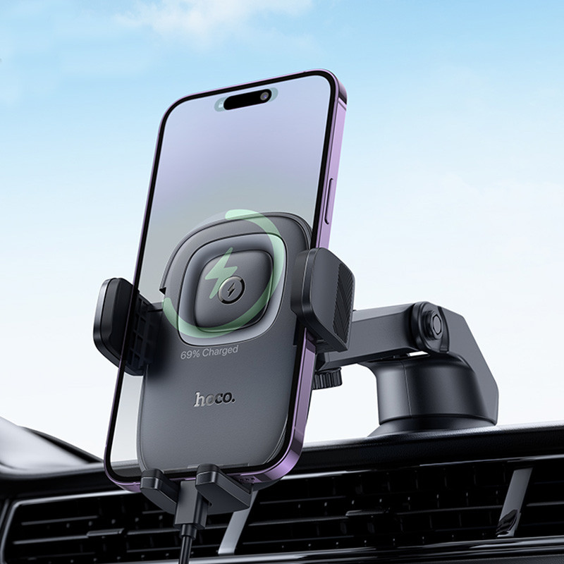 Автодержатель с БЗУ Hoco HW32 Crown push-type (center console) на картинке №8