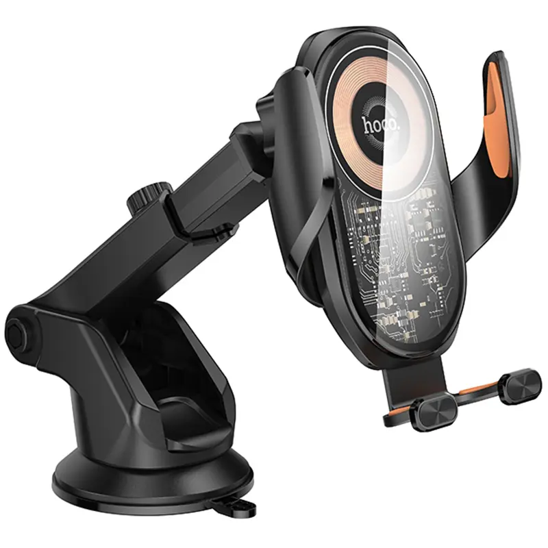 Автодержатель с БЗУ Hoco HW34 Blue whale 3-axis linkage wireless 15W (center console), Black 4, купить оптом с доставкой