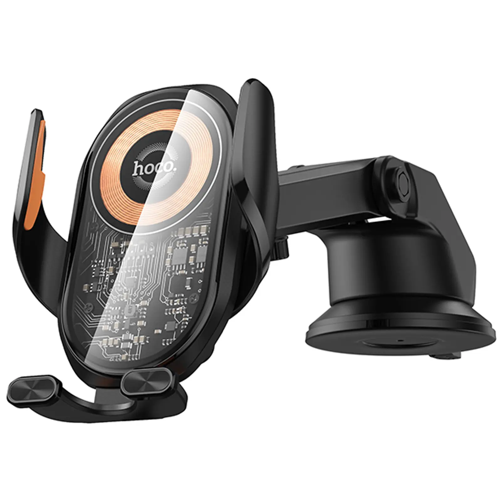 Автодержатель с БЗУ Hoco HW34 Blue whale 3-axis linkage wireless 15W (center console), Black 5, купить оптом с доставкой