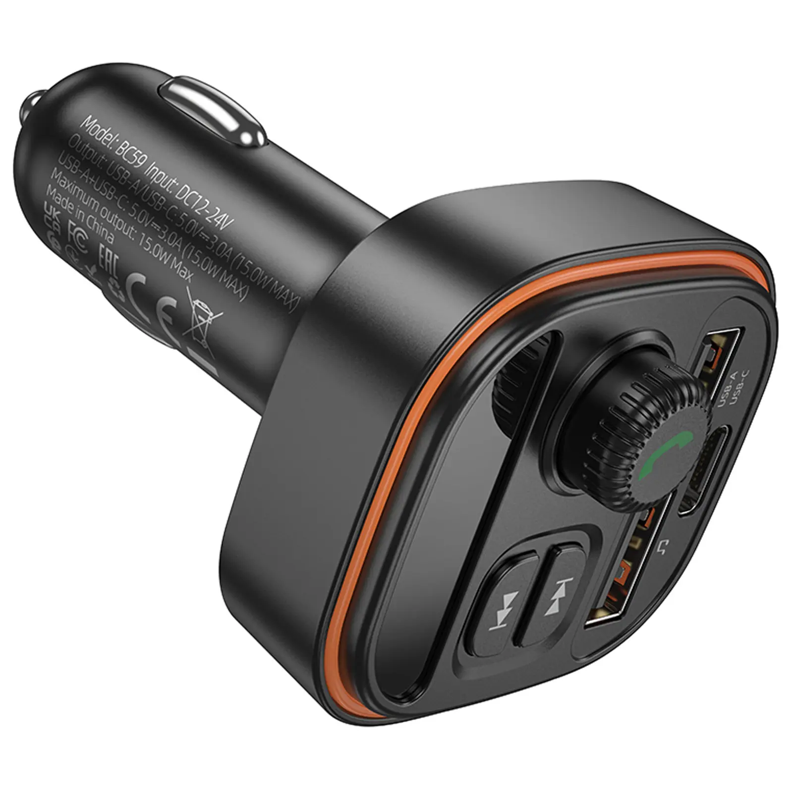 АЗУ FM модулятор Borofone BC59 Heroic (2USB-A/1C), Black 4, купить оптом с доставкой