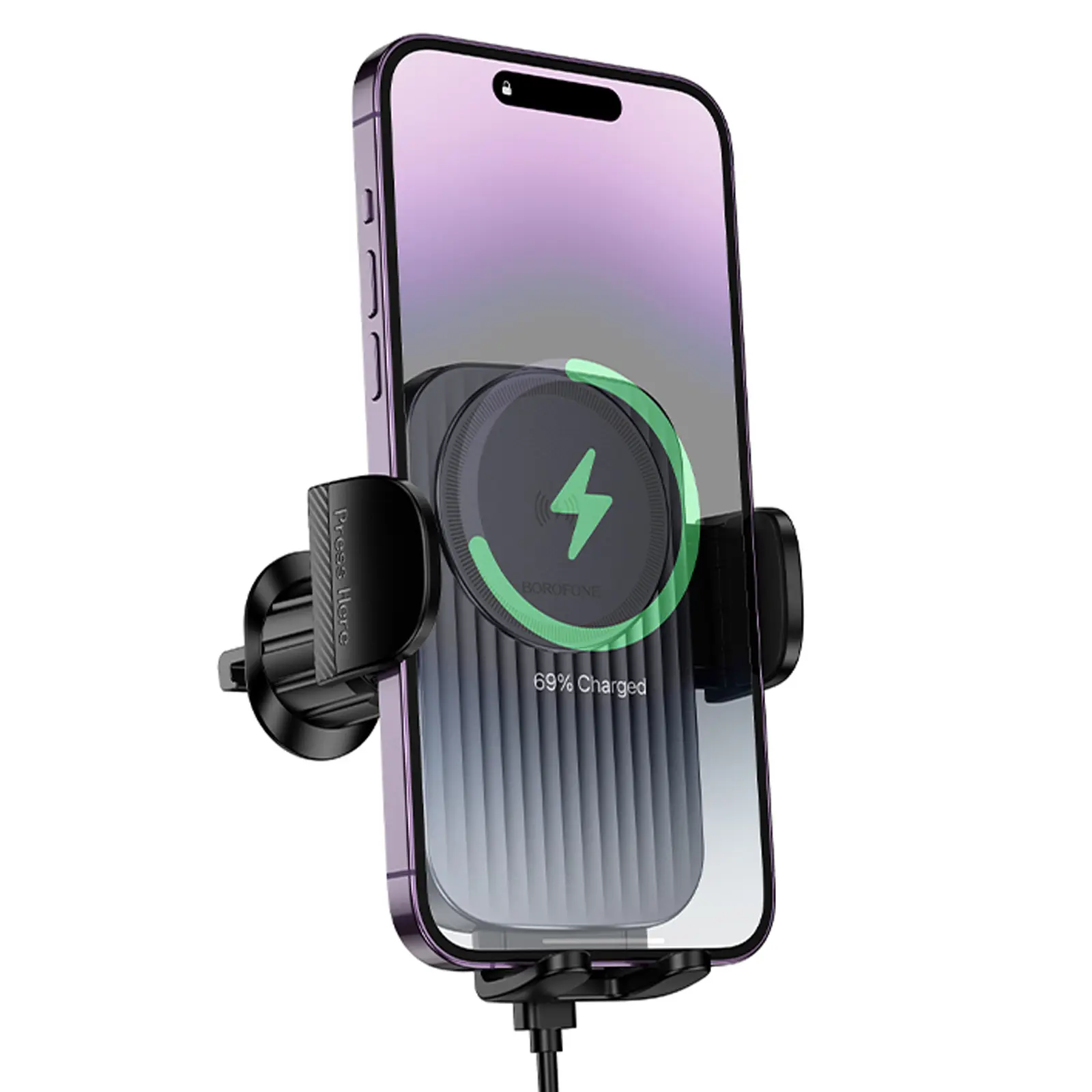 Автодержатель с БЗУ Borofone BH221 Path 15W (air outlet), Black / Metal gray 2, купить оптом с доставкой