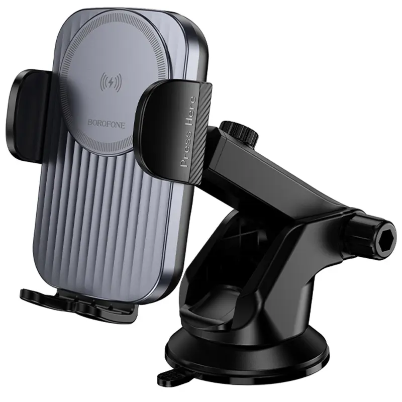 Автотримач з БЗП Borofone BH222 Leading 15W (center console), Black / Metal gray, купити оптом з доставкою