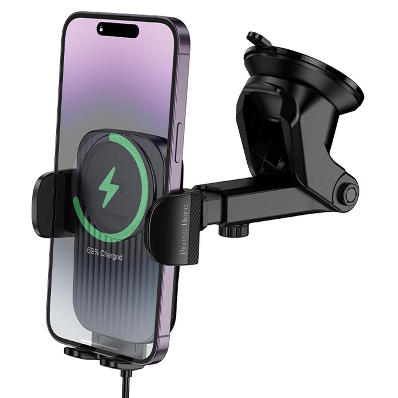 Автодержатель с БЗУ Borofone BH222 Leading 15W (center console) на картинке №2