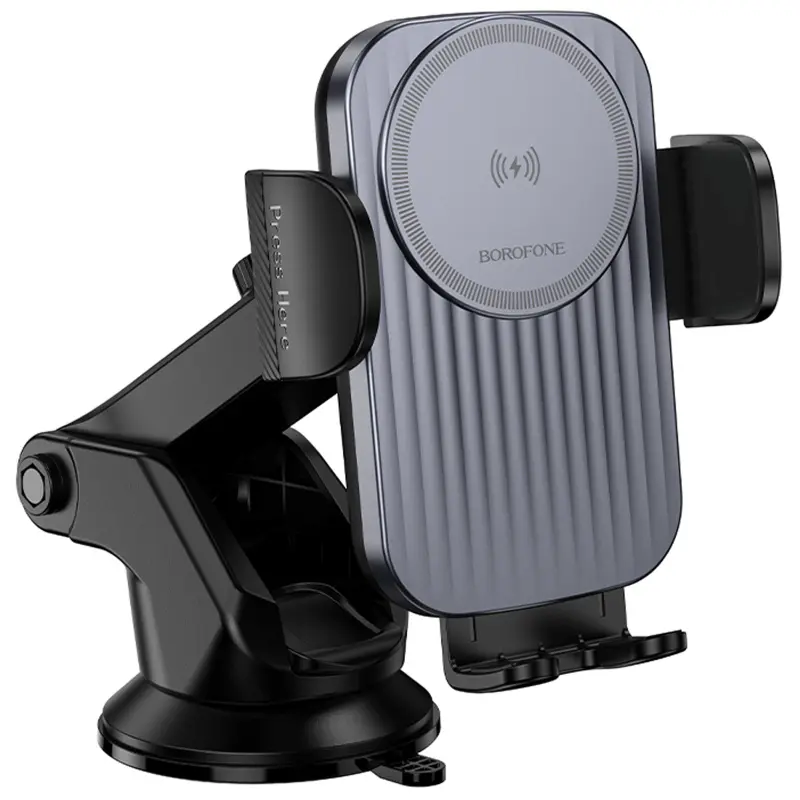 Автотримач з БЗП Borofone BH222 Leading 15W (center console), Black / Metal gray 3, купити оптом з доставкою