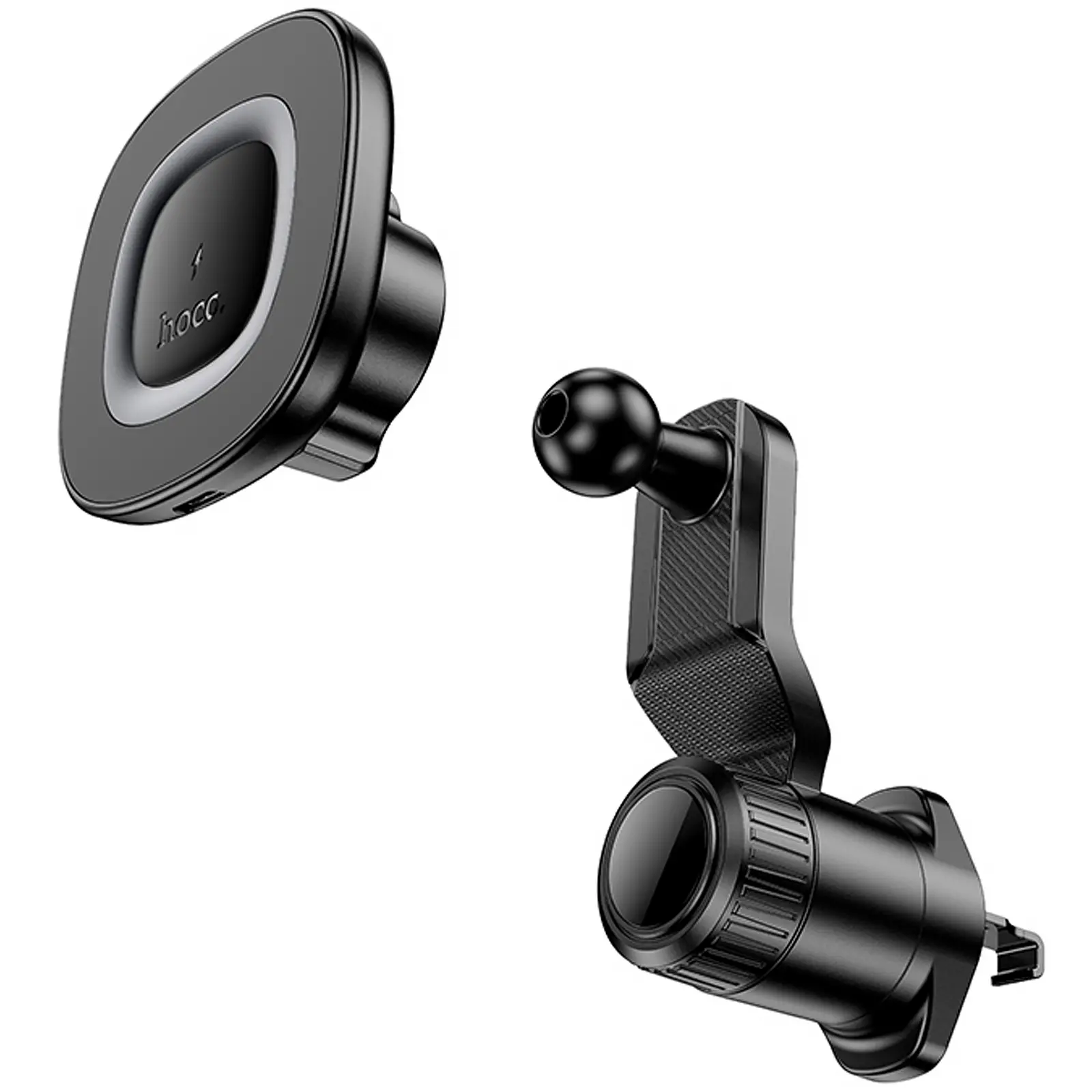 Автотримач з БЗП Hoco HW30 Crown magnetic 15W (air outlet), Black / Metal gray 2, купити оптом з доставкою
