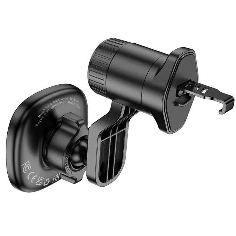 Автотримач з БЗП Hoco HW30 Crown magnetic 15W (air outlet), Black / Metal gray 3, купити оптом з доставкою