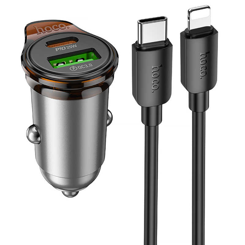 АЗУ Hoco NZ16A Rigorous 43W (1USB-A/1C) + кабель Type-C to Lightning, Metal grey, купить оптом с доставкой