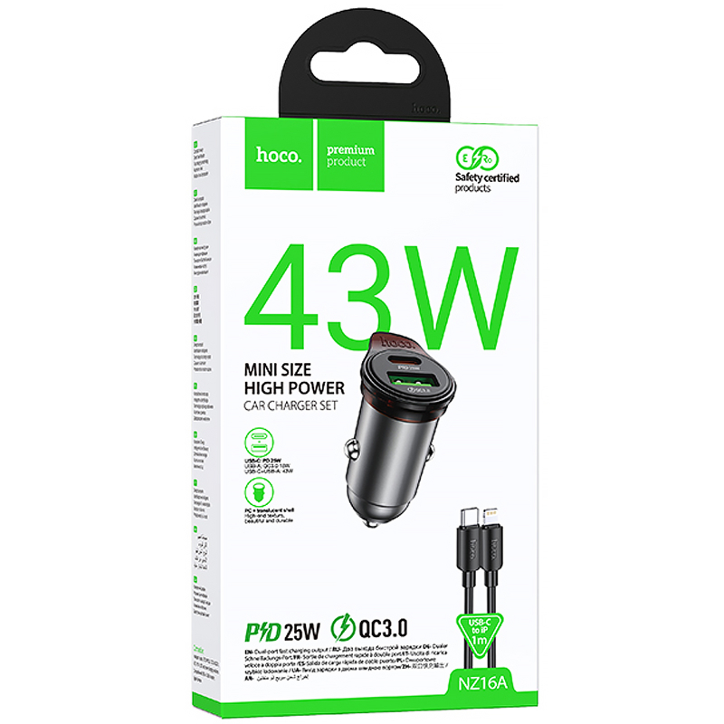 АЗУ Hoco NZ16A Rigorous 43W (1USB-A/1C) + кабель Type-C to Lightning на картинке №2