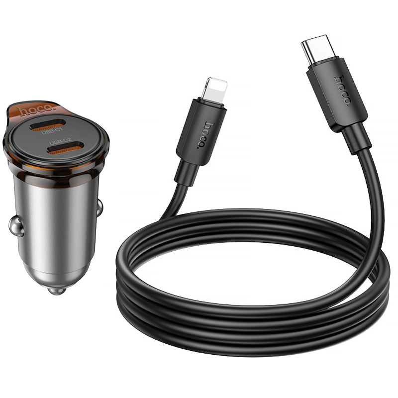 АЗУ Hoco NZ16B Rigorous PD45W (2USB-C) + кабель Type-C to Lightning, Metal grey 2, купить оптом с доставкой