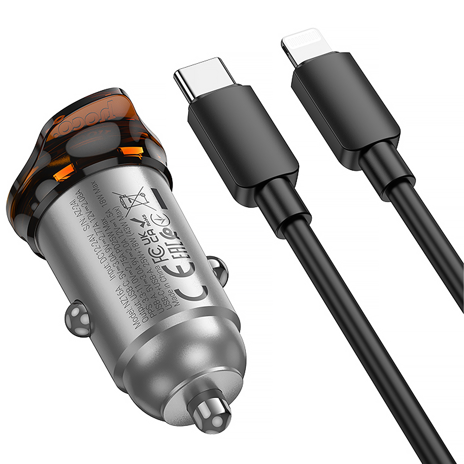 АЗУ Hoco NZ16B Rigorous PD45W (2USB-C) + кабель Type-C to Lightning, Metal grey 3, купить оптом с доставкой