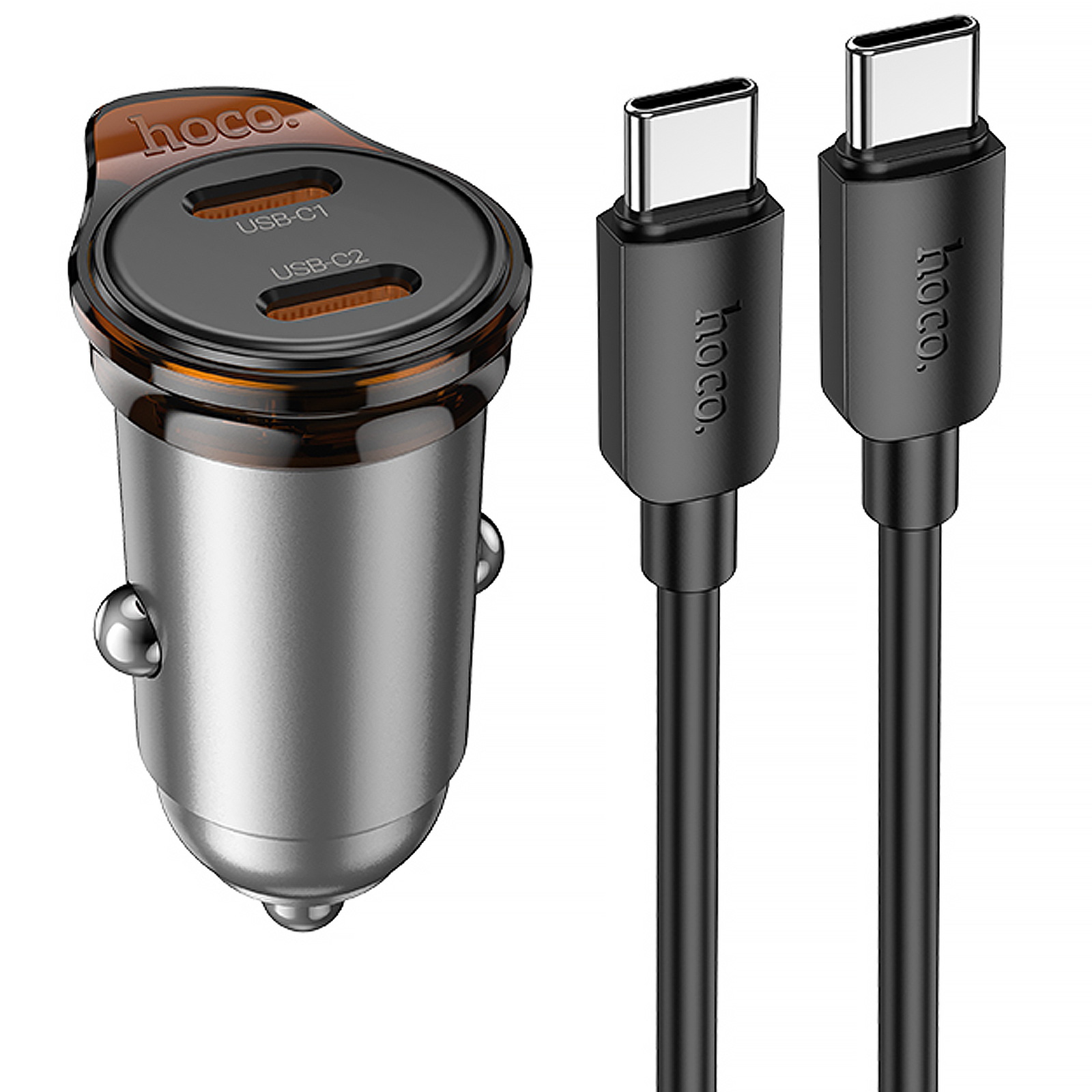 АЗУ Hoco NZ16B Rigorous PD45W (2USB-C) + кабель Type-C to Type-C, Metal grey, купить оптом с доставкой
