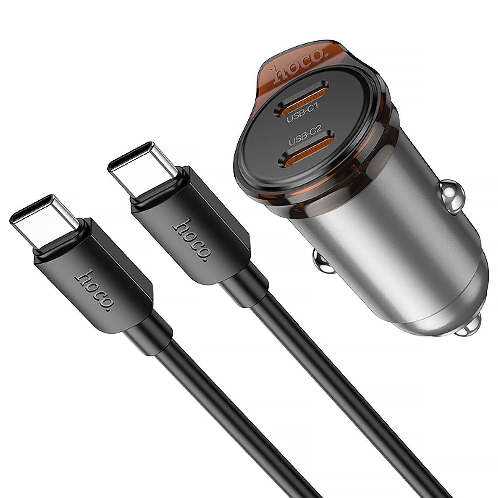 АЗУ Hoco NZ16B Rigorous PD45W (2USB-C) + кабель Type-C to Type-C, Metal grey 2, купить оптом с доставкой