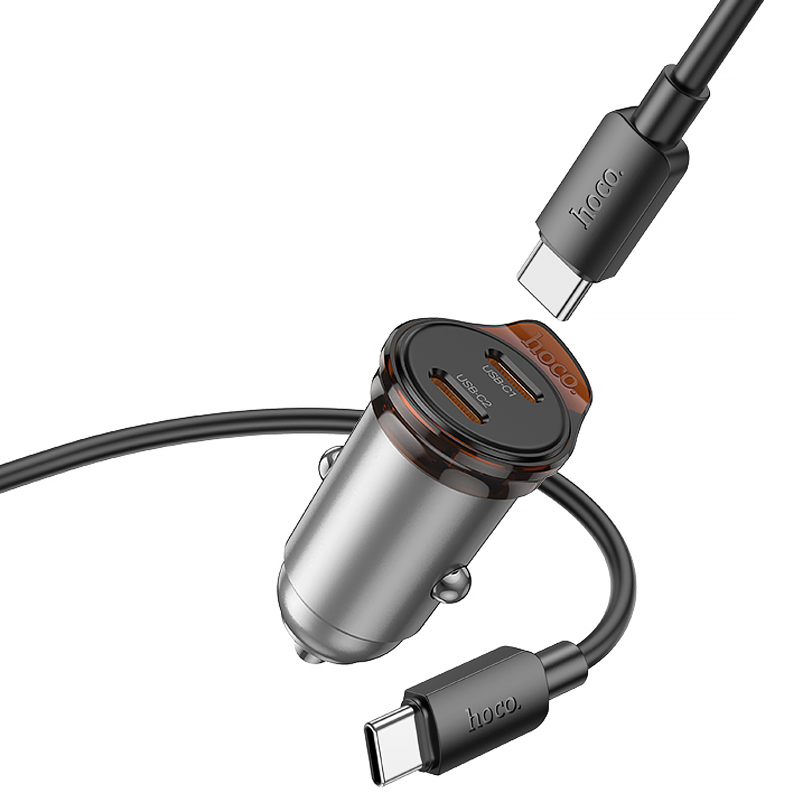 АЗУ Hoco NZ16B Rigorous PD45W (2USB-C) + кабель Type-C to Type-C, Metal grey 4, купить оптом с доставкой
