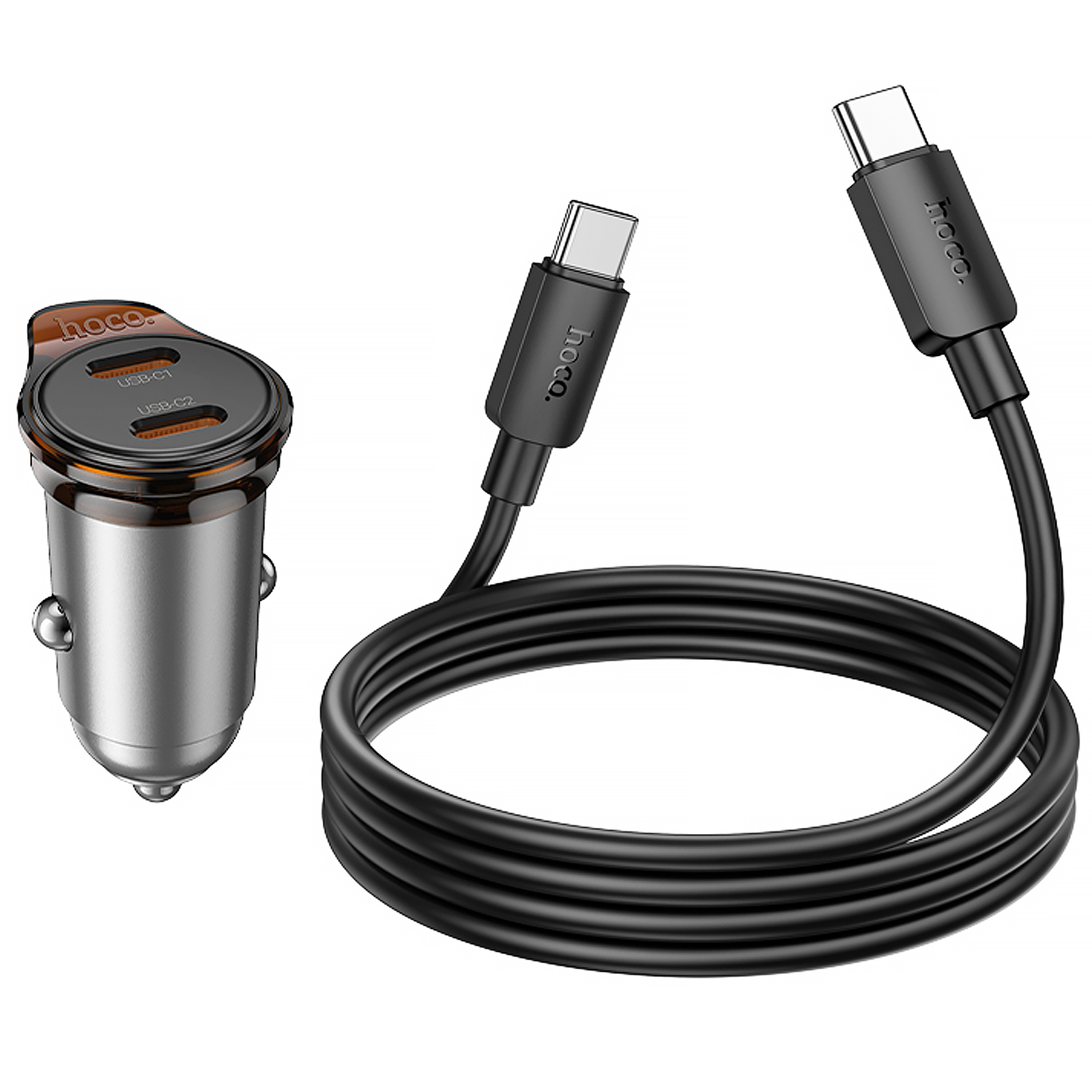 АЗУ Hoco NZ16B Rigorous PD45W (2USB-C) + кабель Type-C to Type-C, Metal grey 6, купить оптом с доставкой