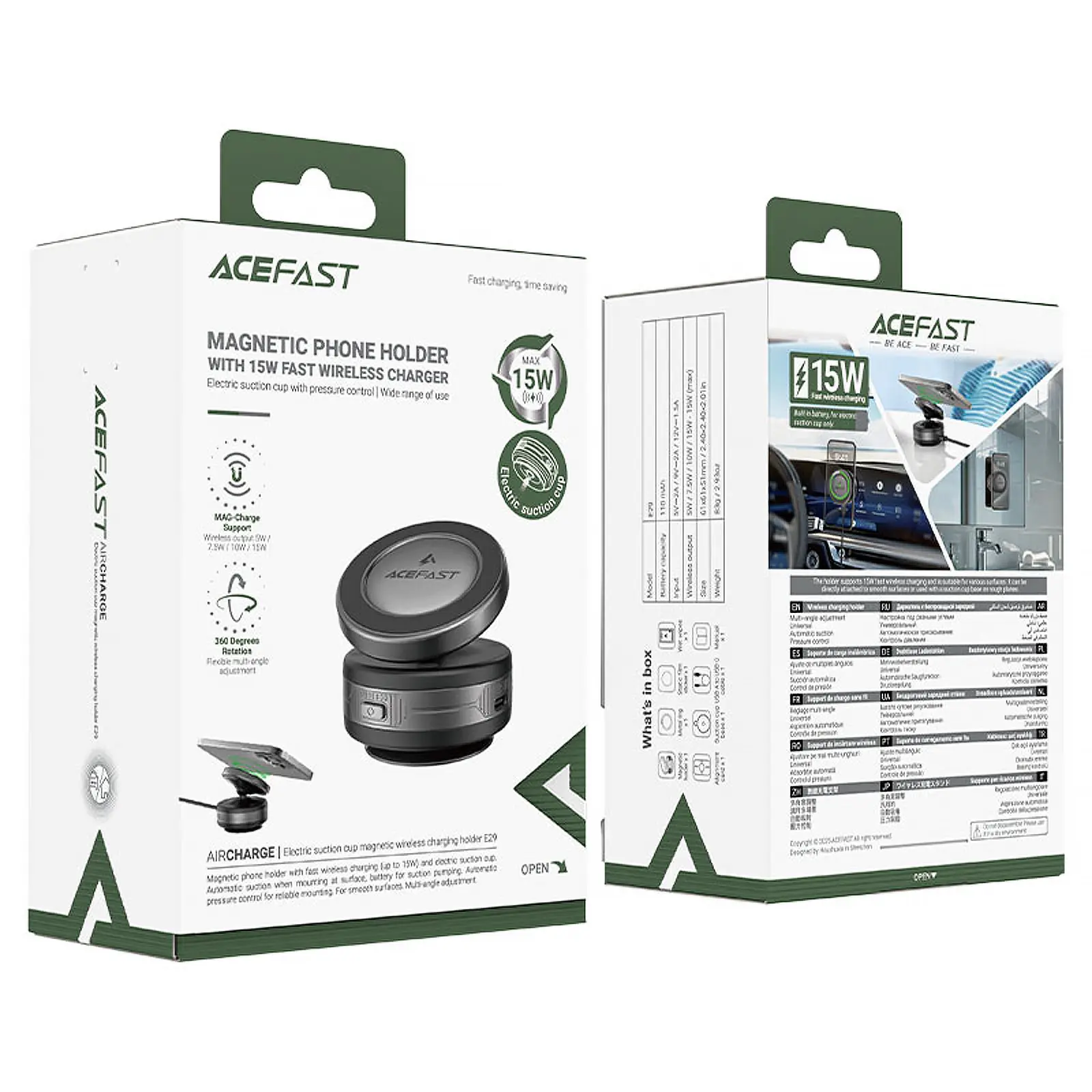 Автодержатель с БЗУ Acefast E29 Magnetic Wireless Charging Auto Fix 15W, Metal gray 3, купить оптом с доставкой