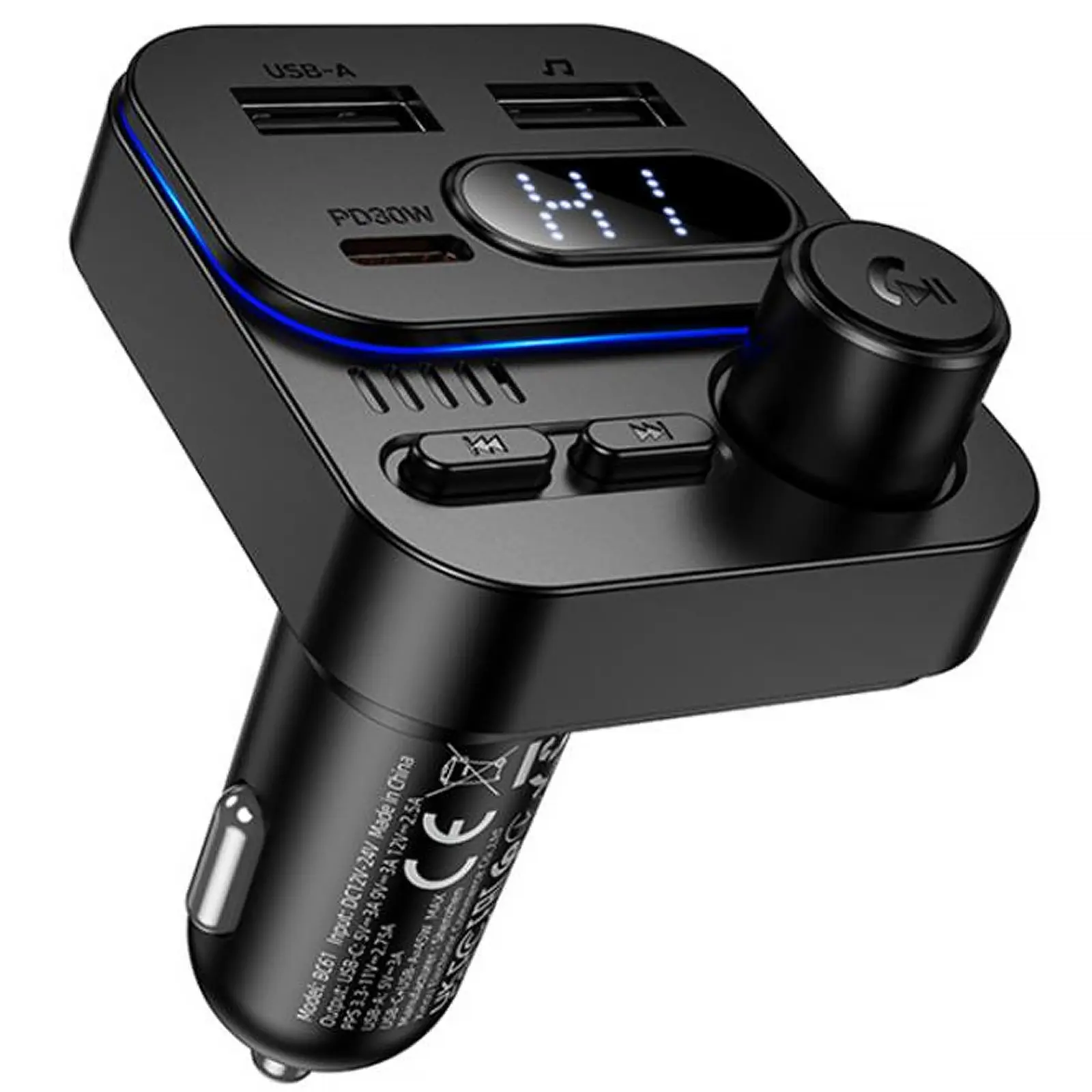 АЗУ FM модулятор Borofone BC61 Ocean PD30W+QC3.0 total 45W (2USB-A/1C), Black, купить оптом с доставкой