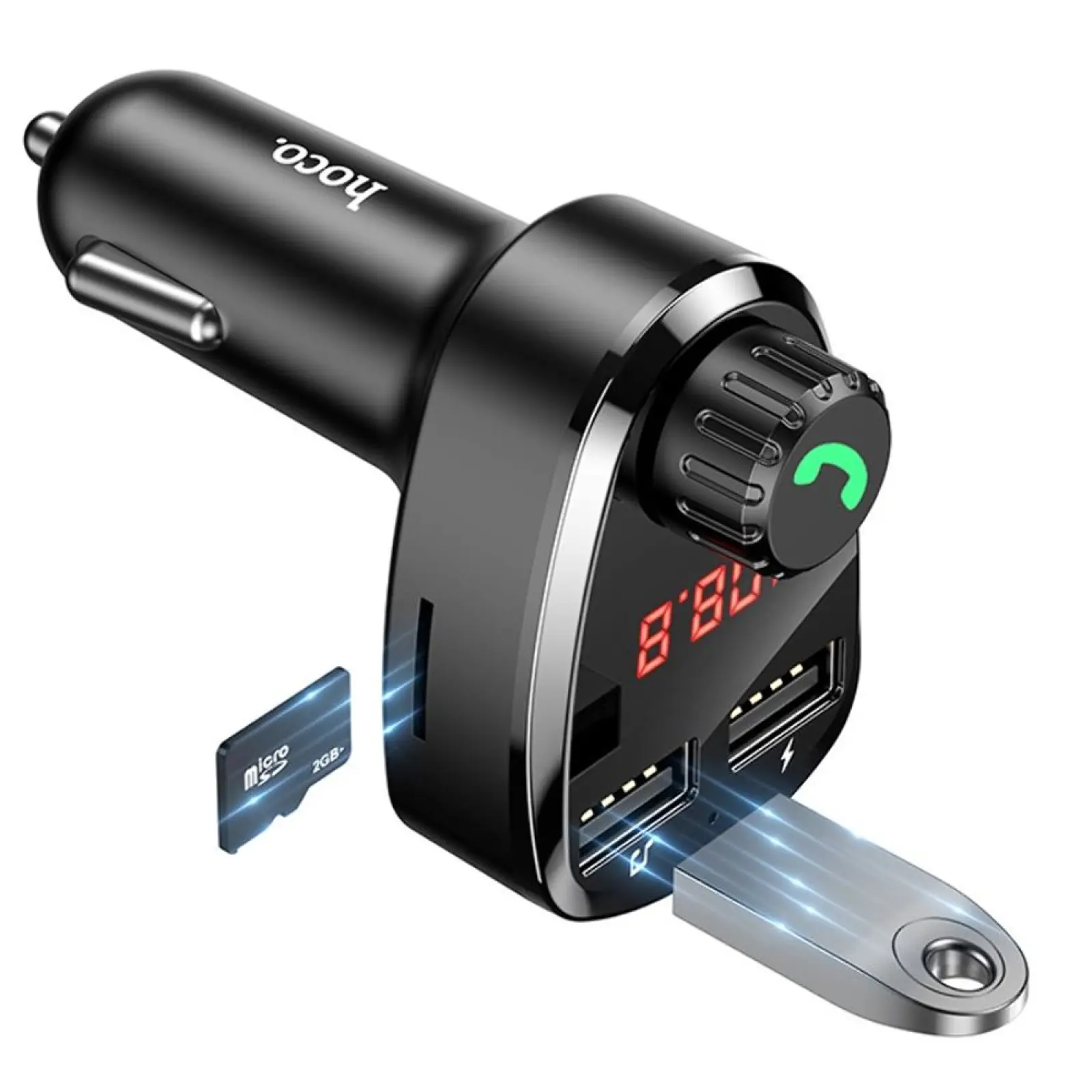 АЗУ FM модулятор Hoco DE24 QC3.0 (2USB-A), Black 3, купить оптом с доставкой