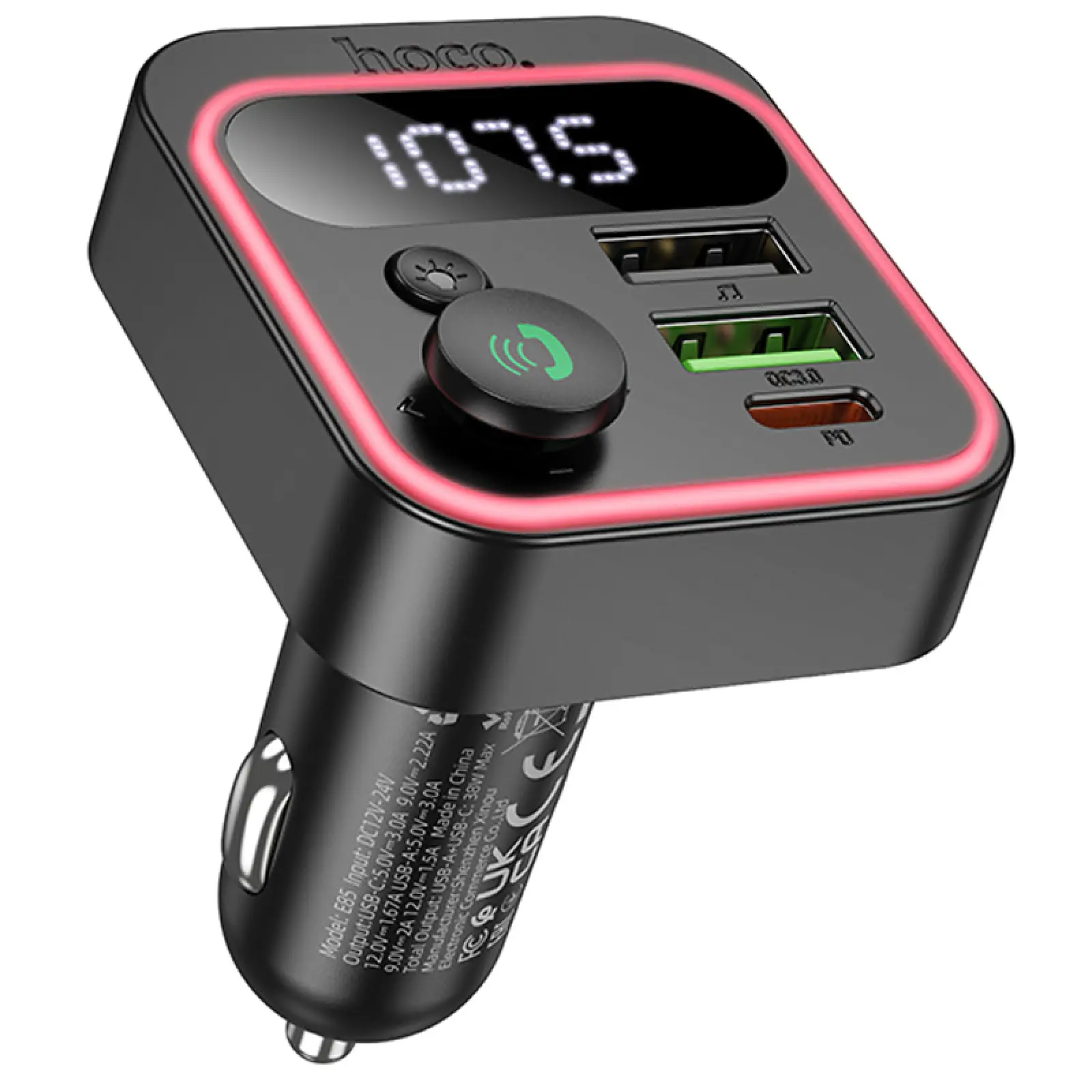 Уценка АЗУ FM модулятор Hoco E85 Tiger PD20W+QC3.0 (2USB-A/1C), Мятая упаковка / Black, купить оптом с доставкой