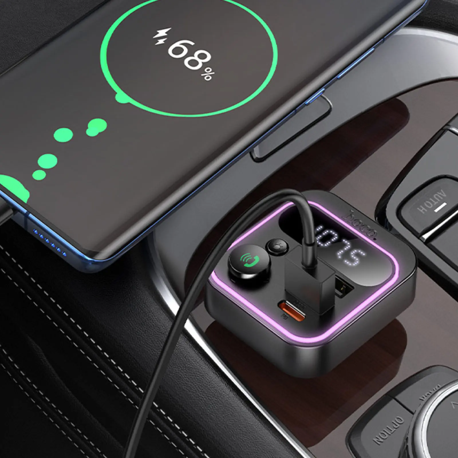 Уценка АЗУ FM модулятор Hoco E85 Tiger PD20W+QC3.0 (2USB-A/1C), Мятая упаковка / Black 7, купить оптом с доставкой