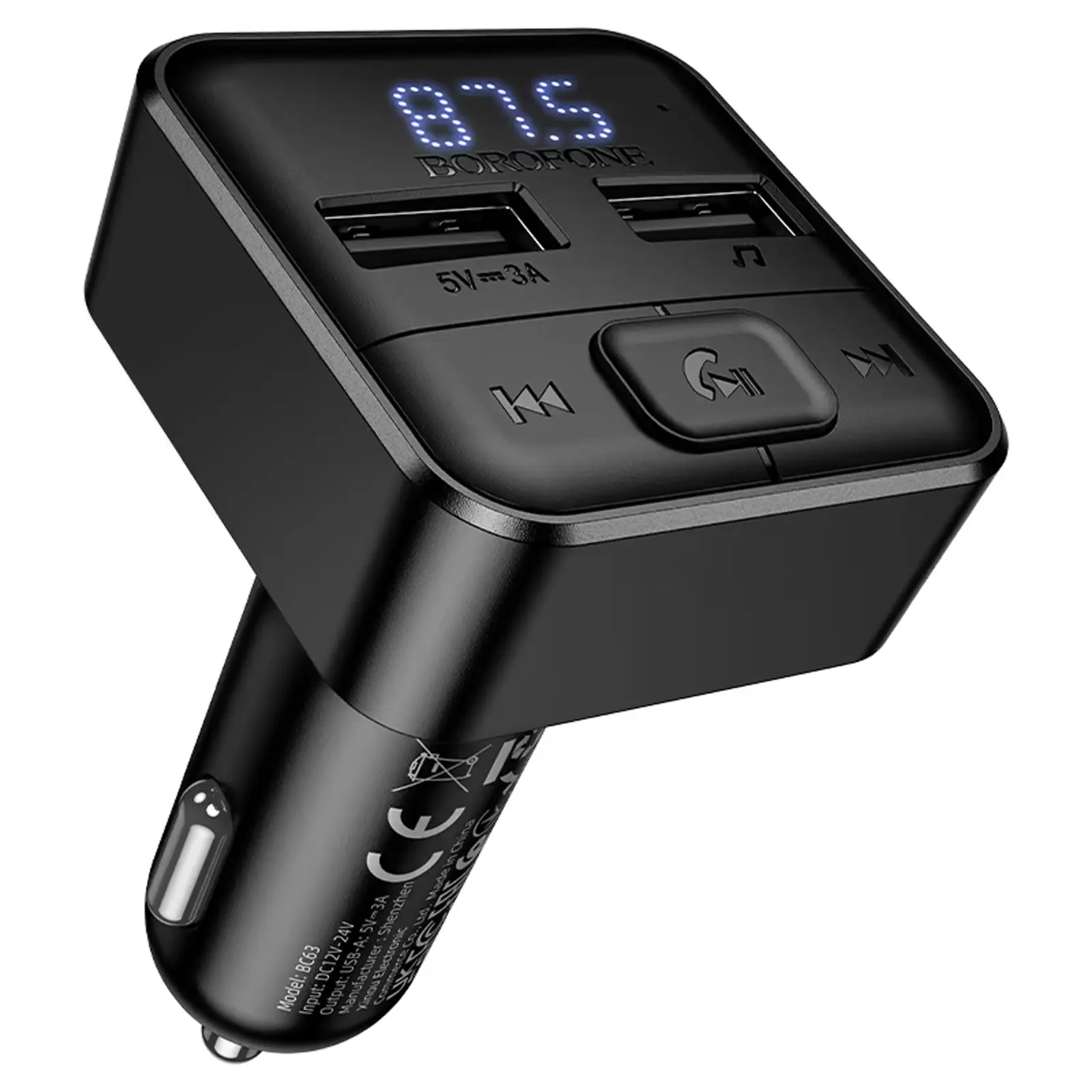 АЗУ FM модулятор Borofone BC63 Selecto QC3.0 (2USB-A), Black 1, купить оптом с доставкой