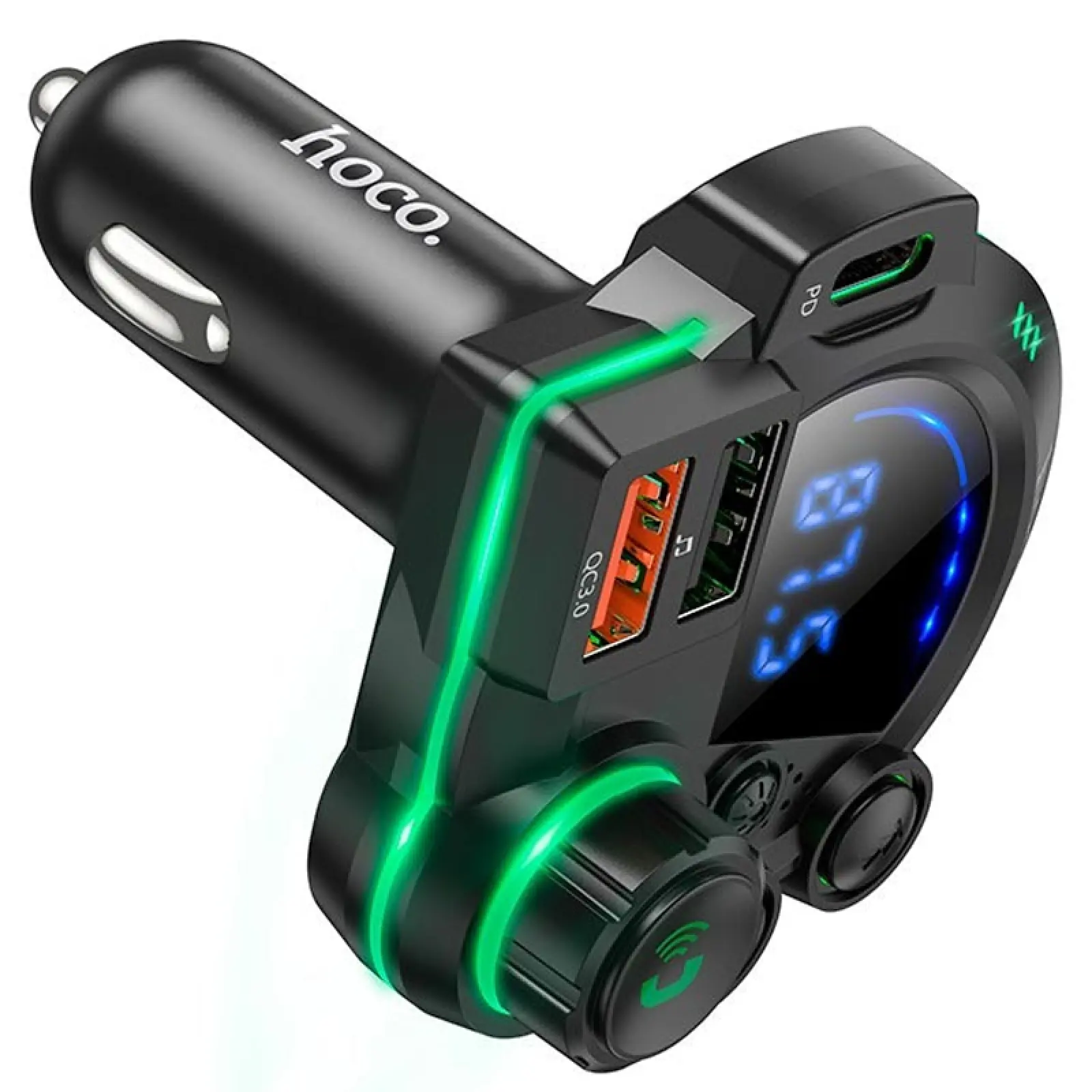 АЗУ FM модулятор Hoco DFM01 Legend 20W+QC3.0 (2USB-A/1C), Black 2, купить оптом с доставкой