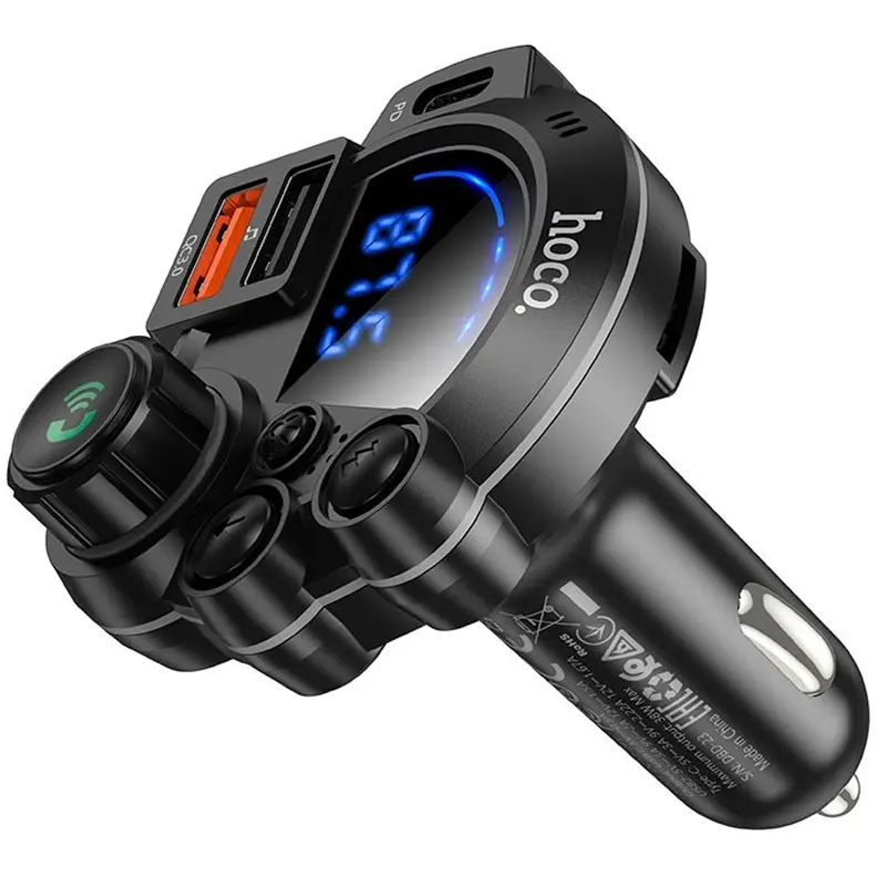 АЗУ FM модулятор Hoco DFM01 Legend 20W+QC3.0 (2USB-A/1C), Black 4, купить оптом с доставкой