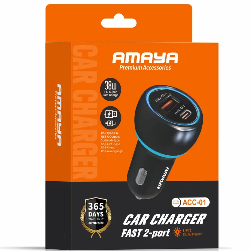 АЗУ Amaya ACC-01 PD20W+QC3.0 total 38W (1USB-A/1C), Black 1, купить оптом с доставкой