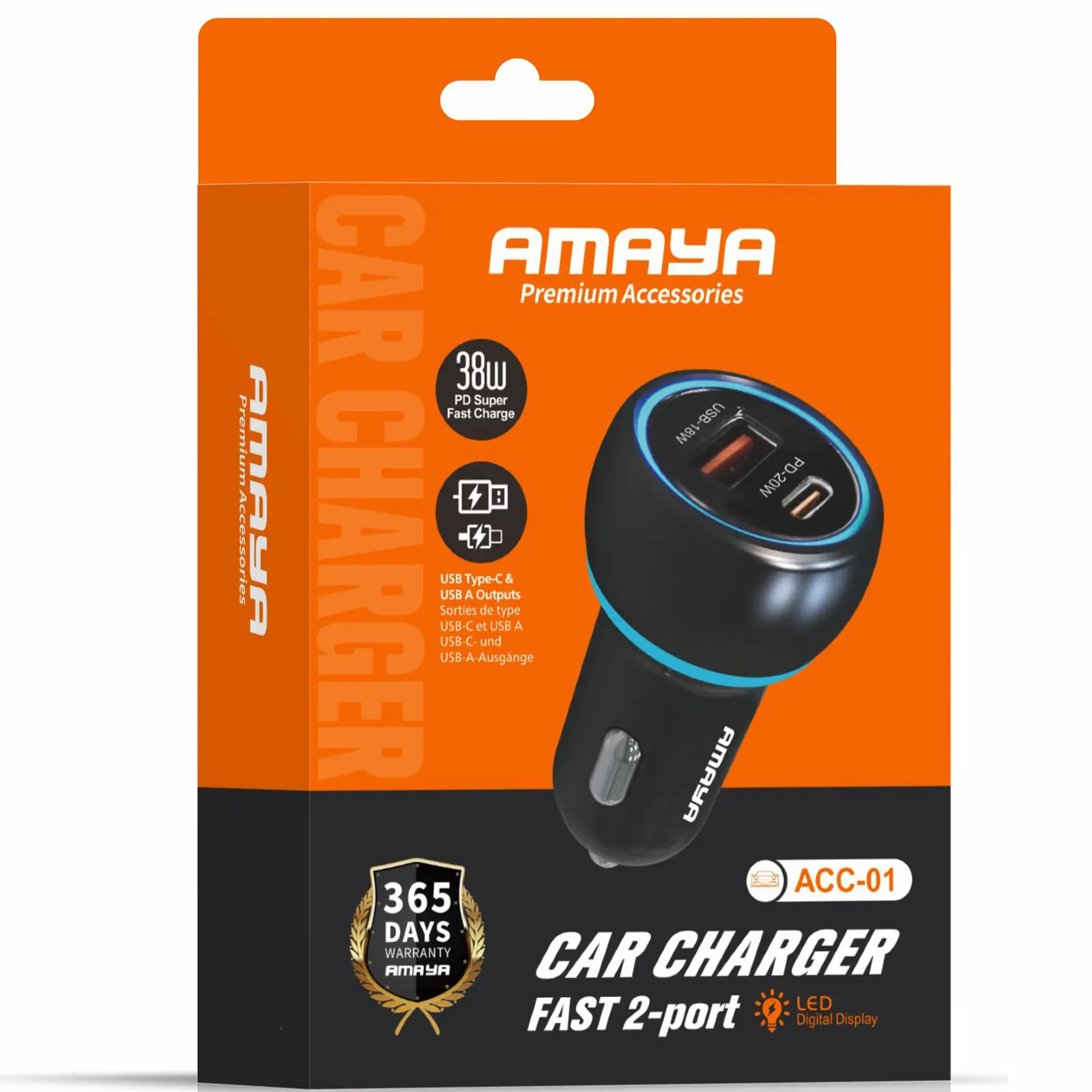 АЗУ Amaya ACC-01 PD20W+QC3.0 total 38W (1USB-A/1C), Black 1, купить оптом с доставкой