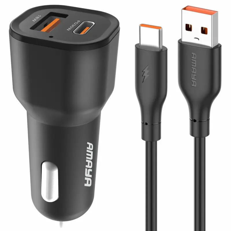 АЗУ Amaya ACC-06 PD30W+QC3.0 total 48W (1USB-A/1C) + кабель USB to Type-C, Black, купить оптом с доставкой