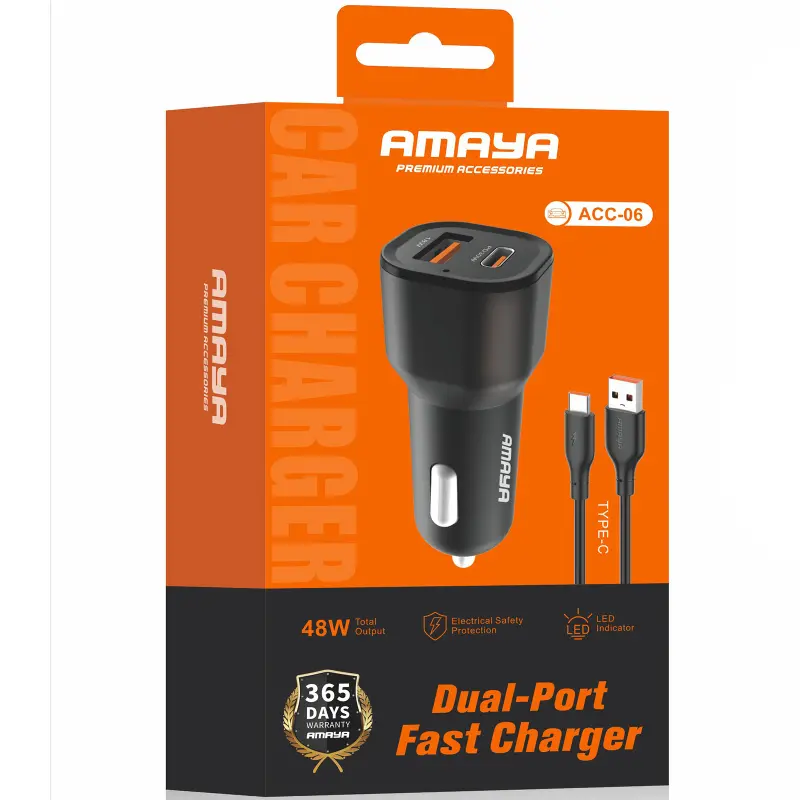 АЗУ Amaya ACC-06 PD30W+QC3.0 total 48W (1USB-A/1C) + кабель USB to Type-C, Black 1, купить оптом с доставкой