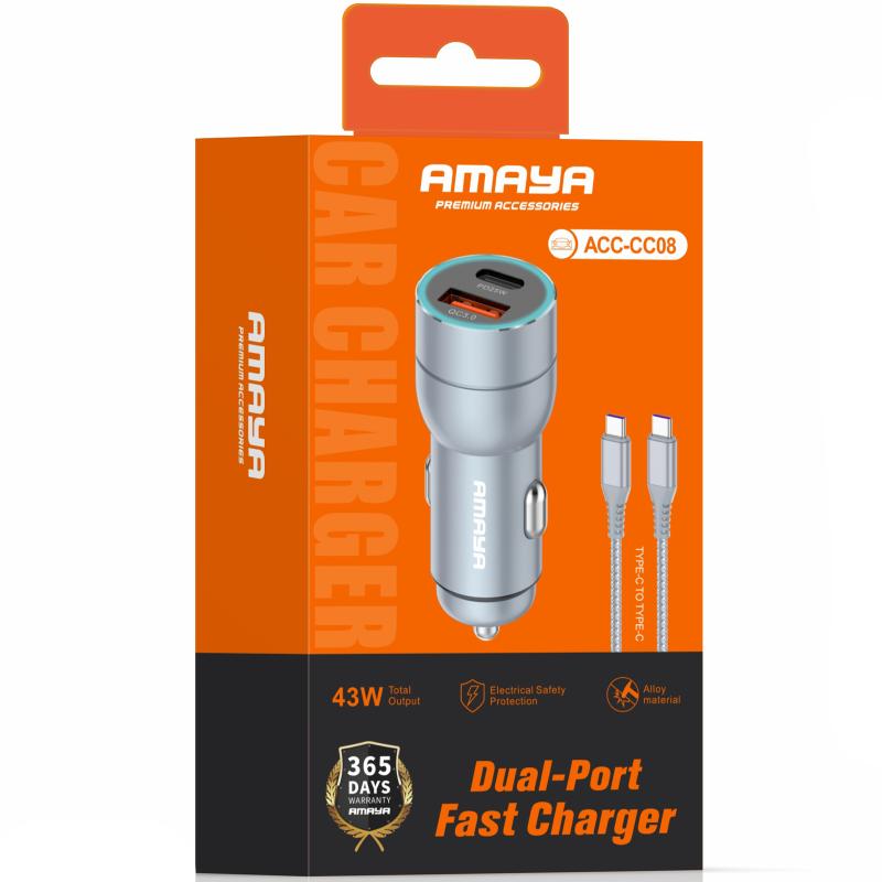 АЗУ Amaya ACC-CC08 PD20W+QC3.0  total 43W (1USB-A/1C) + кабель Type-C to Type-C на картинке №2