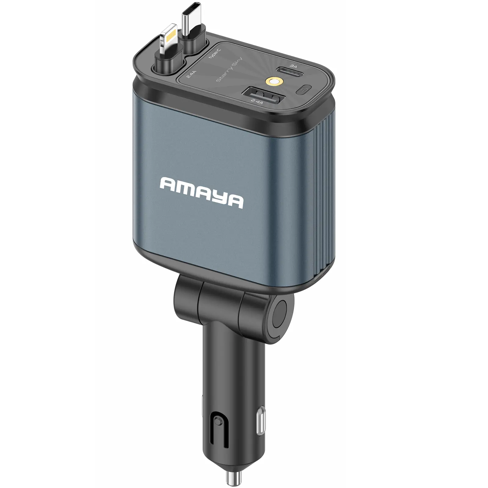 АЗУ Amaya ACC-CL11 PD57.5W+QC3.0 (1USB-A/1C) with retractable cable Type-C + Lightning, купить оптом с доставкой