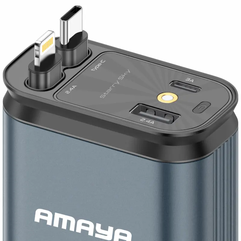 АЗУ Amaya ACC-CL11 PD57.5W+QC3.0 (1USB-A/1C) with retractable cable Type-C + Lightning, Gray 1, купить оптом с доставкой