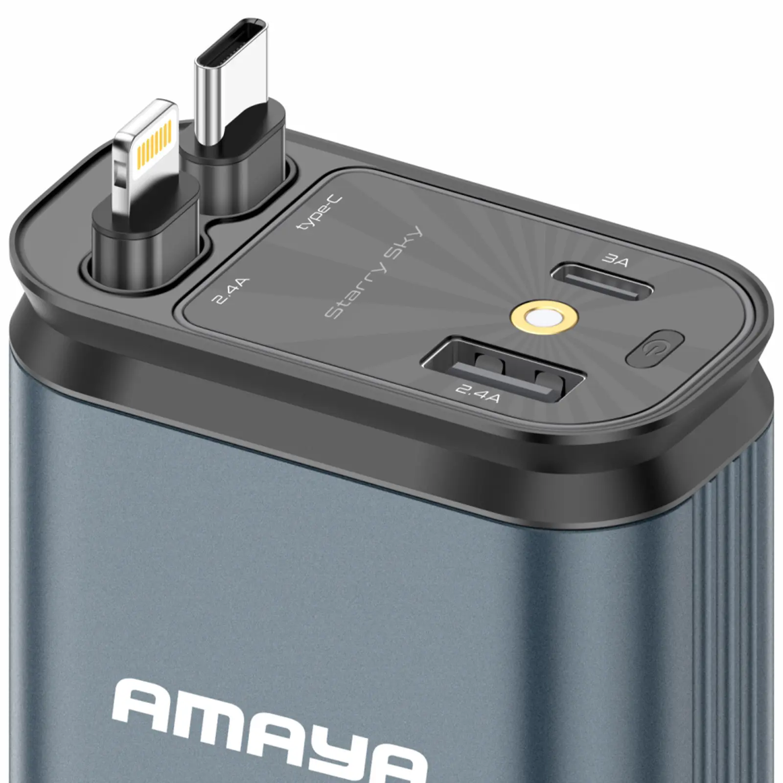 АЗУ Amaya ACC-CL11 PD57.5W+QC3.0 (1USB-A/1C) with retractable cable Type-C + Lightning, Gray 1, купить оптом с доставкой
