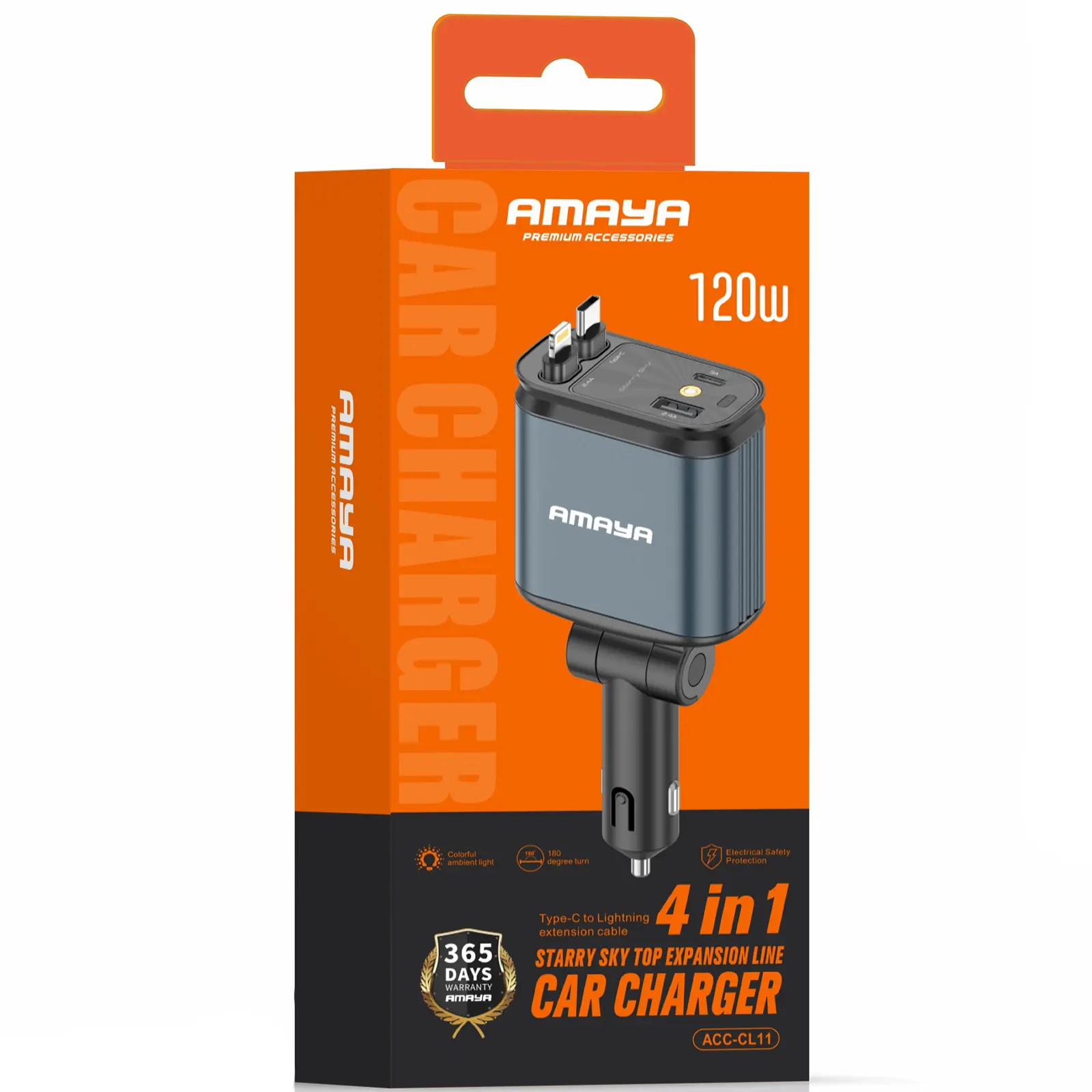 АЗУ Amaya ACC-CL11 PD57.5W+QC3.0 (1USB-A/1C) with retractable cable Type-C + Lightning, Gray 2, купить оптом с доставкой