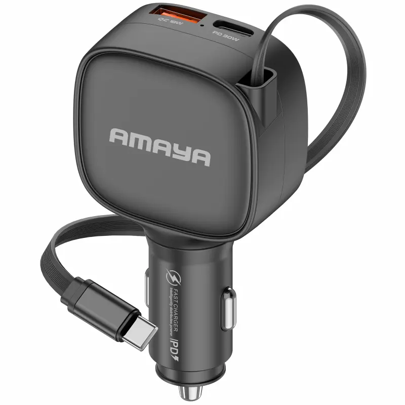АЗУ Amaya ACC-12C PD57.5W+QC3.0 total 84W (1USB-A/1C) with retractable cable Type-C, купить оптом с доставкой