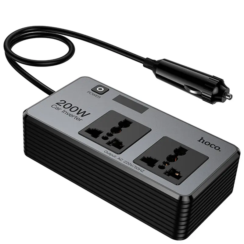 АЗУ инвертор Hoco Z66 New PD66W+QC3.0 (2USB-A/1C/2xSocket) (0.5m), Black, купить оптом с доставкой