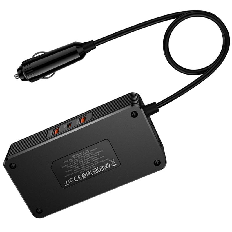 АЗУ инвертор Hoco Z66 New PD66W+QC3.0 (2USB-A/1C/2xSocket) (0.5m) на картинке №3
