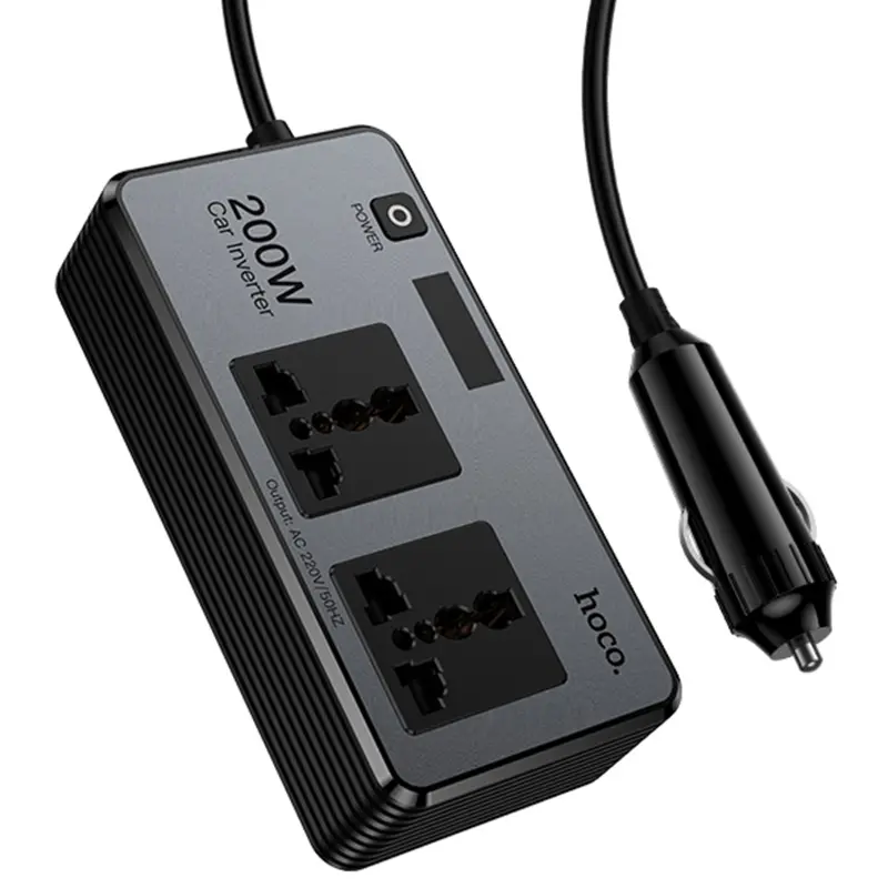 АЗУ инвертор Hoco Z66 New PD66W+QC3.0 (2USB-A/1C/2xSocket) (0.5m), Black 3, купить оптом с доставкой