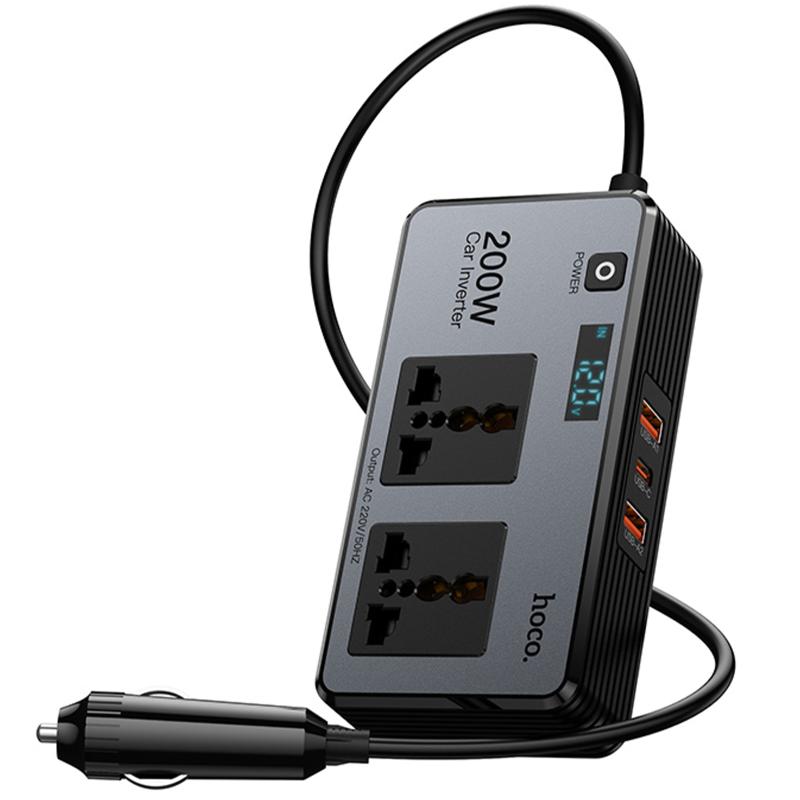 АЗУ инвертор Hoco Z66 New PD66W+QC3.0 (2USB-A/1C/2xSocket) (0.5m) на картинке №5