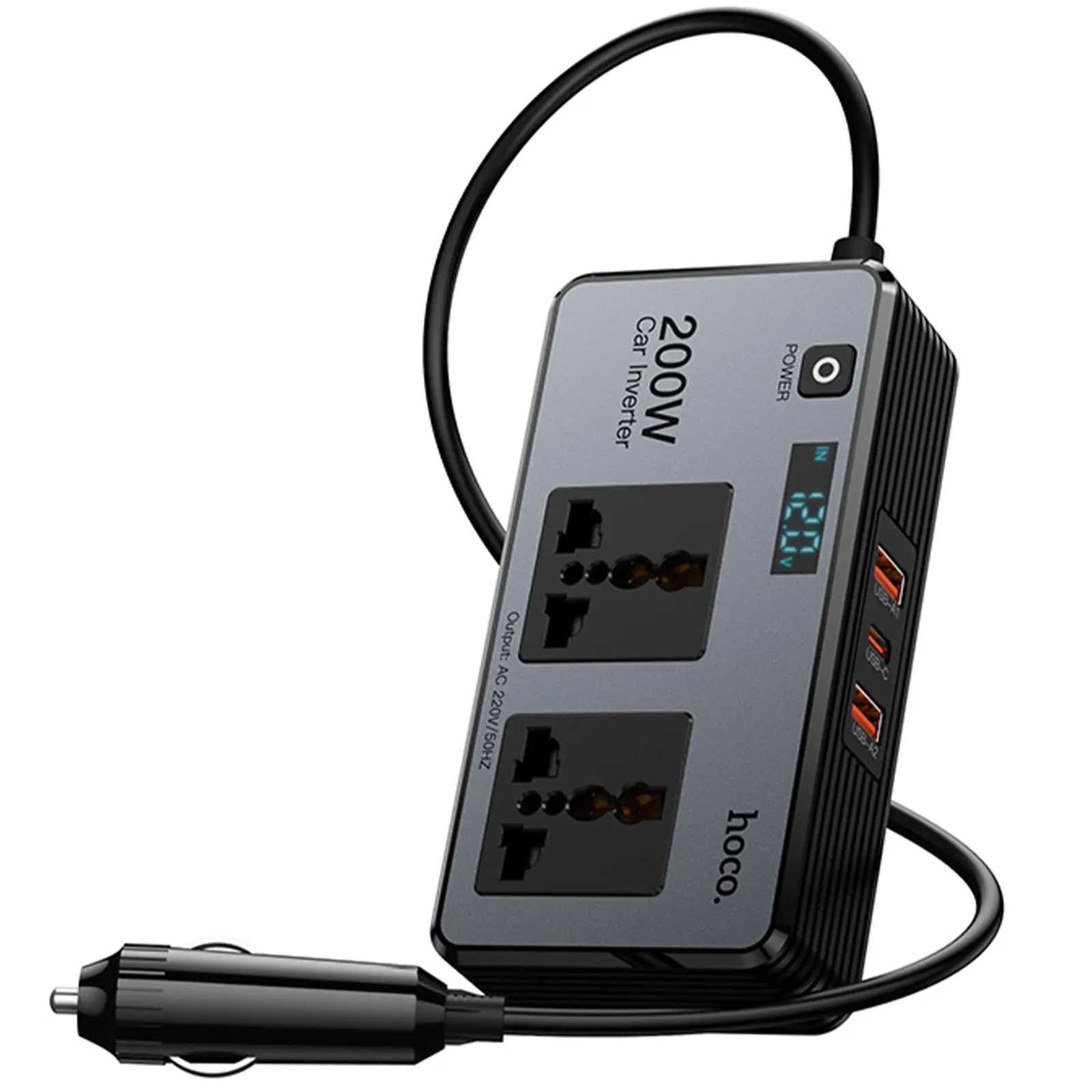 АЗУ инвертор Hoco Z66 New PD66W+QC3.0 (2USB-A/1C/2xSocket) (0.5m), Black 4, купить оптом с доставкой