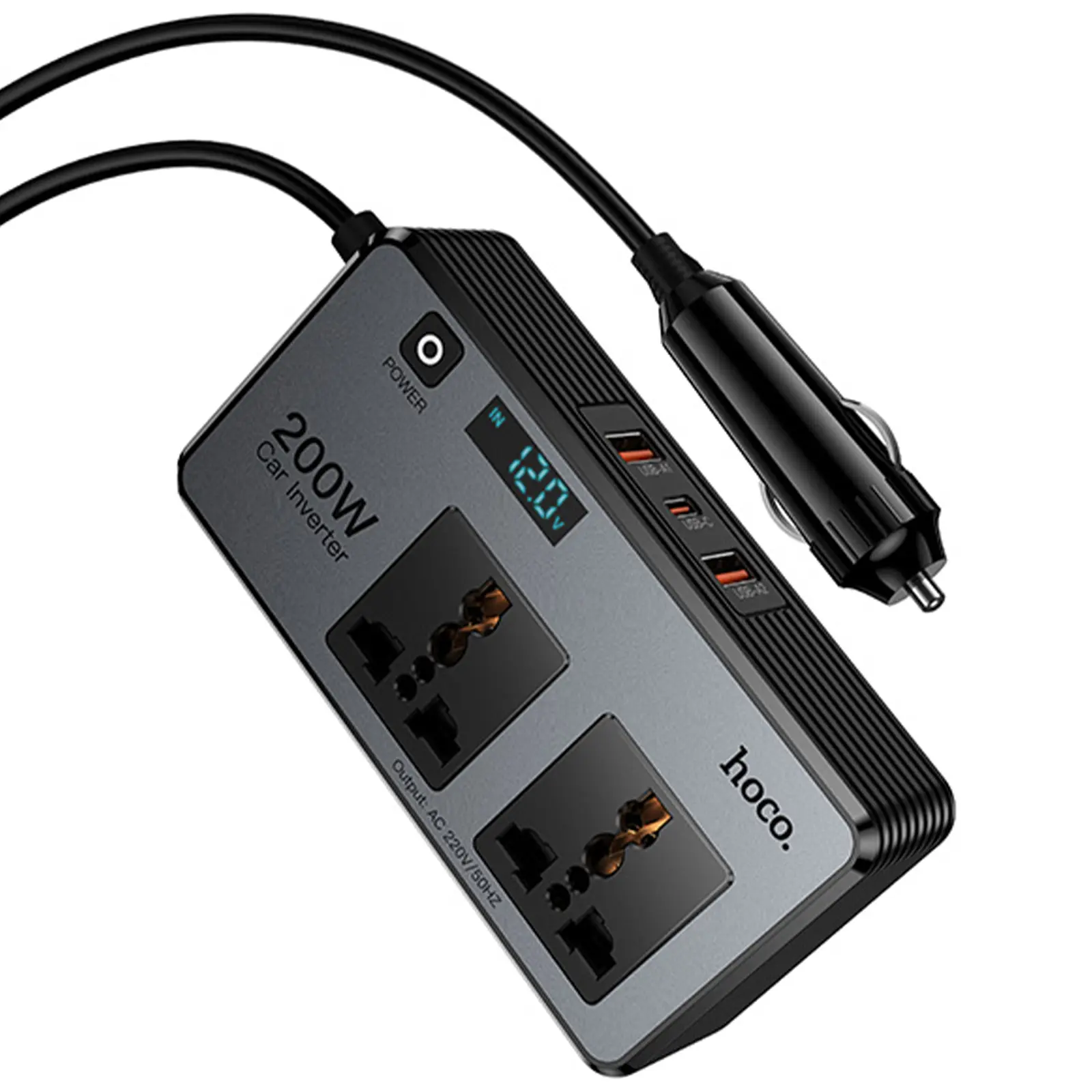 АЗУ инвертор Hoco Z66 New PD66W+QC3.0 (2USB-A/1C/2xSocket) (0.5m), Black 5, купить оптом с доставкой