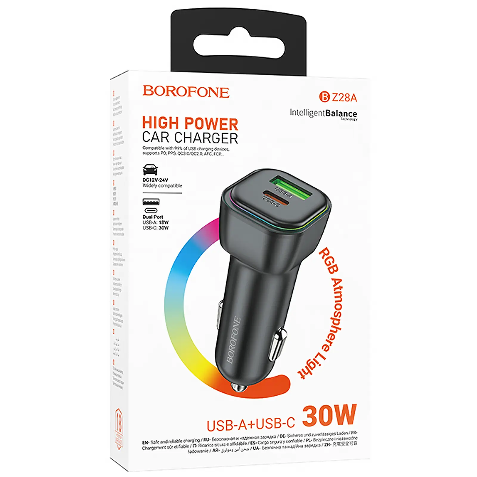 АЗП Borofone BZ28A Trophie PD30W+QC3.0 (1USB-A/1C), Black 1, купити оптом з доставкою
